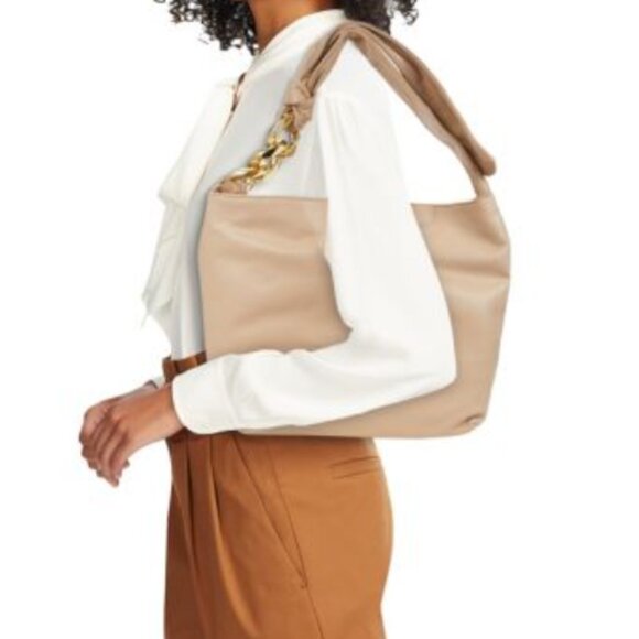 NEW Collection XIIX Taupe Vegan Leather Oversized Chain Shoulder Bag (CEXX020) - Picture 5 of 5